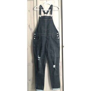 Hayden LA Women's Denim Overalls Stretchy Distressed Skinny Ankle Cut Size L